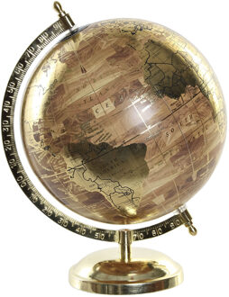 Items Deco Wereldbol/globe op voet - kunststof - goud - home decoratie artikel - D20 x H28 cm - Wereldbollen