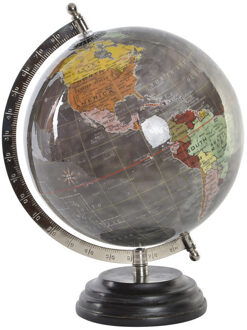 Items Deco Wereldbol/globe op voet - kunststof - grijs - home decoratie artikel - D20 x H28 cm - Wereldbollen