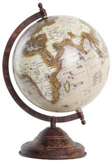 Items Deco Wereldbol/globe op voet - kunststof - roestbruin tinten - home decoratie artikel - D18 x H32 cm - Wereldbolle