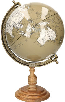 Items Deco Wereldbol/globe op voet - kunststof - taupe - home decoratie artikel - D22 x H33 cm - Wereldbollen