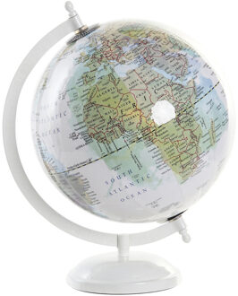 Items Deco Wereldbol/globe op voet - kunststof - wit - home decoratie artikel - D20 x H28 cm - Wereldbollen