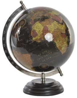 Items Deco Wereldbol/Globe op voet - kunststof - zwart - home decoratie artikel - D20 x H28 cm - Wereldbollen