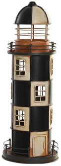 Items Decoratie Maritiem beeldje Vuurtoren - Metaal - 12 x 31 cm - zwart/wit