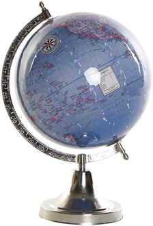 Items Decoratie wereldbol/globe blauw op aluminium voet 20 x 32 cm