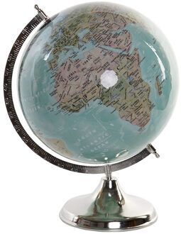 Items Decoratie wereldbol/globe blauw op ijzeren voet 30 x 41 cm