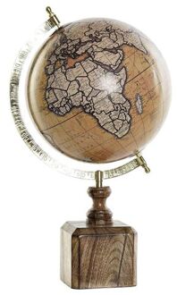 Items Decoratie wereldbol/globe bruin/goud op mango houten voet 40 x 22 cm - Wereldbollen