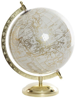 Items Decoratie wereldbol/globe goud/wit op metalen voet 28 x 20 cm - Wereldbollen