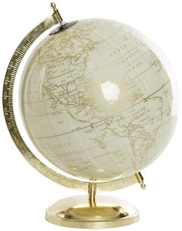 Items Decoratie wereldbol/globe goud/wit op metalen voet 30 x 25 cm - Wereldbollen