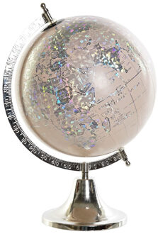 Items Decoratie wereldbol/globe lichtroze/zilver op metalen voet 40 x 22 cm - Wereldbollen