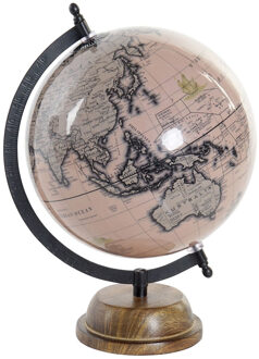 Items Decoratie wereldbol/globe roze op metalen voet 21 x 30 cm - Wereldbollen