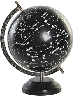 Items Decoratie wereldbol/globe sterrenhemel zwart op aluminium voet 28 x 22 cm - Wereldbollen