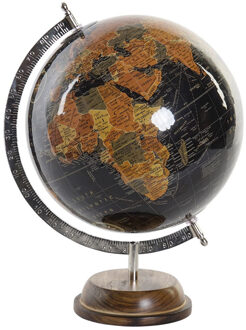 Items Decoratie wereldbol/globe zwart op metalen voet 28 x 37 cm - Wereldbollen