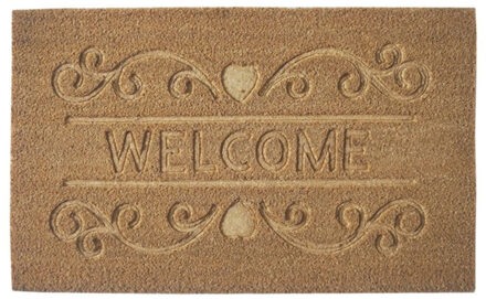 Items Deurmat/droogloopmat kokosvezel welcome sierlijk motief 75 x 45 cm - Deurmatten Bruin