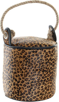 Items Deurstopper cilinder met touw - luipaard - leer - 19 cm