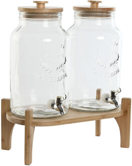 Items Drank dispenser Beverages - 5.5 Liter - Dubbele set 2x stuks - op bamboe verhoger - tapkraan