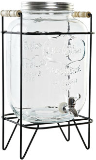 Items Drank dispenser/limonadetap - 8 liter - glas - in houder met metalen kraantje