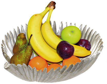 Items Fruitschaal zilver blad kunststof rond 31 cm