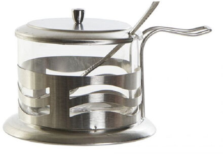 Items Glazen/metalen suikerpotje met deksel en lepel