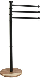 Items Handdoeken ophangrek badkamer - metaal/hout - L42 x b26 x H85 cm - zwart