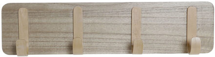 Items Houten muurkapstok/rek met 4 haken 48 cm