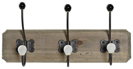 Items Kapstok rek voor wand/muur - lichtbruin - 3x dubbele ophanghaken - Hout/metaal - 39 x 19 cm