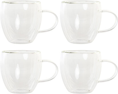 Items koffieglazen dubbelwandig - set 4x - cappuccino glazen - 250 ml - Koffie- en theeglazen Transparant