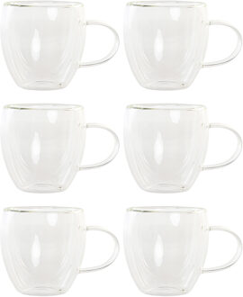 Items koffieglazen dubbelwandig - set 6x - cappuccino glazen - 250 ml - Koffie- en theeglazen Transparant