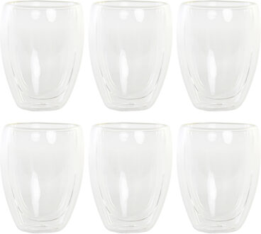 Items koffieglazen dubbelwandig - set 6x - latte macchiato glazen - 350 ml - Koffie- en theeglazen Transparant