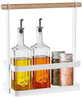 Items Kruidenrek/keuken organizer staand - wit - 24 x 10 x 20 cm - metaal/bamboe hout