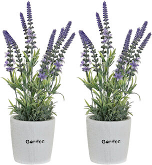 Items Kunstplant/bloem Lavendel - 2x - in bloempot - paarse bloemen - 10 x 36 cm