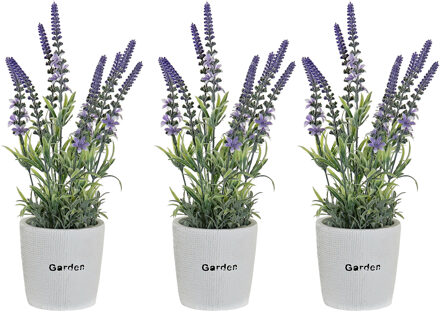 Items Kunstplant/bloem Lavendel - 3x - in bloempot - paarse bloemen - 10 x 36 cm