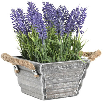 Items Kunstplant/bloem Lavendel - in bloempot - paarse bloemen - 15 x 20 cm