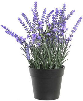 Items Kunstplant/bloem Lavendel - in bloempot - paarse bloemen - 15 x 27 cm