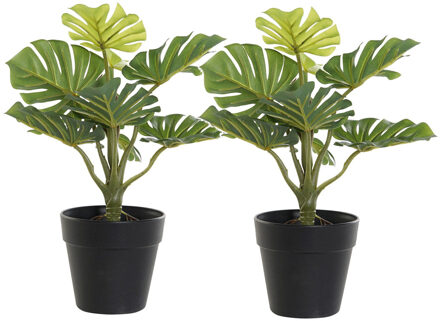 Items Kunstplant Monstera in bloempot - 2x - Groen - 20 x 30 cm - Kunstplanten