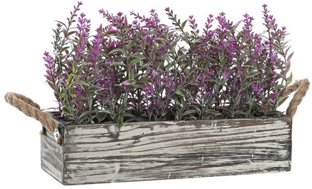 Items Lavendel bloemen kunstplant in houten bloempot - lila paarse bloemen - 30 x 12 x 21 cm