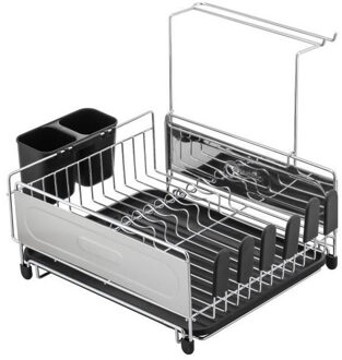 Items Luxe afdruiprek RVS en zwart van metaal inclusief lekbak 45 x 30,5 cm