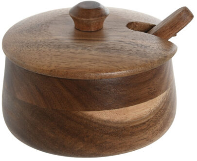 Items Luxe Suikerpot - Acacia hout - bruin - 10 x 8 cm - dispenser met lepel