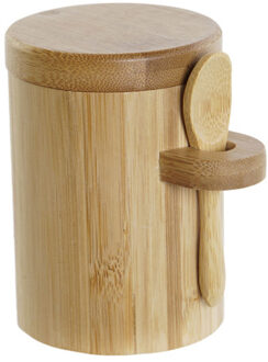 Items luxe Suikerpot Bamboe hout - lichtbruin - 7 x 10 cm - dispenser met lepel