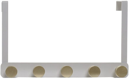 Items Metalen deurkapstok/rek wit met 5 goudkleurige ophangknoppen 33 cm