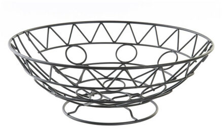 Items Metalen draadmand design fruitschaal - zwart - rond - 28 x 10 cm