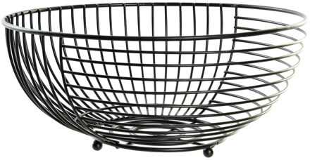 Items Metalen draadmand fruitschaal - zwart - rond - 28 x 12 cm
