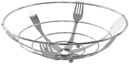 Items Metalen fruitschaal/fruitmand bestek zilver rond 26 cm - Fruitschalen Zilverkleurig