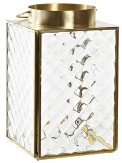 Items Metalen theelichthouder / windlicht goud met glas 17 cm - Waxinelichtjeshouders Goudkleurig