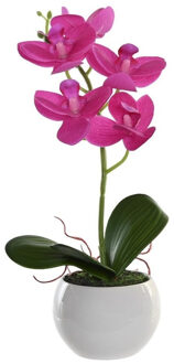 Items Orchidee bloemen kunstplant in witte bloempot - fuchsia roze bloemen - H29 cm - Kunstplanten