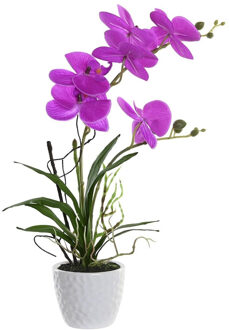 Items Orchidee bloemen kunstplant in witte bloempot - roze bloemen - H45 cm