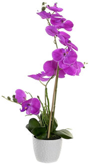 Items Orchidee bloemen kunstplant in witte bloempot - roze bloemen - H60 cm - Kunstplanten