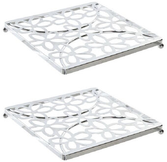 Items Pannenonderzetter - 3x stuks - vierkant - bloemen patroon - 18 cm - metaal - sierlijk - stijlv