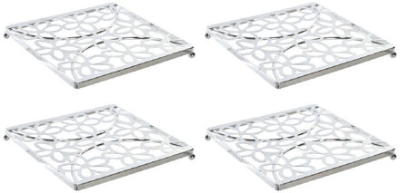 Items Pannenonderzetter - 4x stuks - vierkant - bloemen patroon - 18 cm - metaal - sierlijk - stijlv