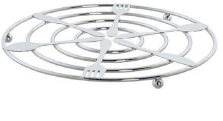 Items Pannenonderzetter - zilverkleurig - metaal - 20 cm - rond