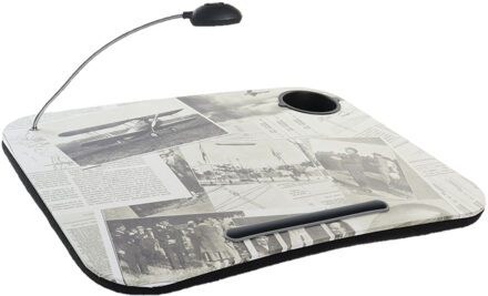 Items Schootkussen/laptray met LED verlichting 48 x 38 cm vintage kranten print